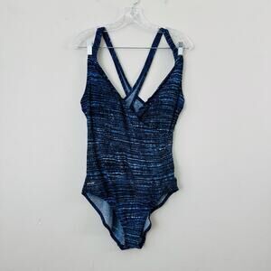 Speedo Blue Cross Back One Piece Swim Suit Women’s Size L